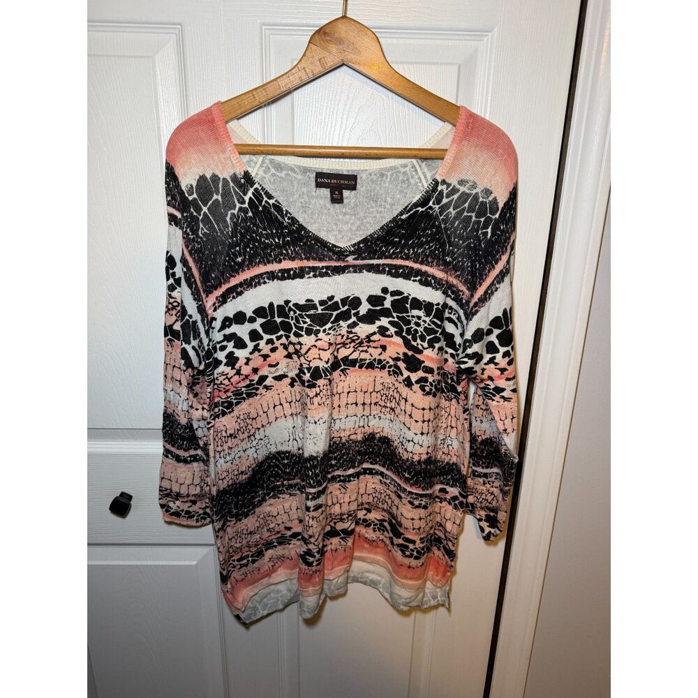 Dana Buchman Women's XL Abstract Animal Print V-Neck Knit Tunic Top